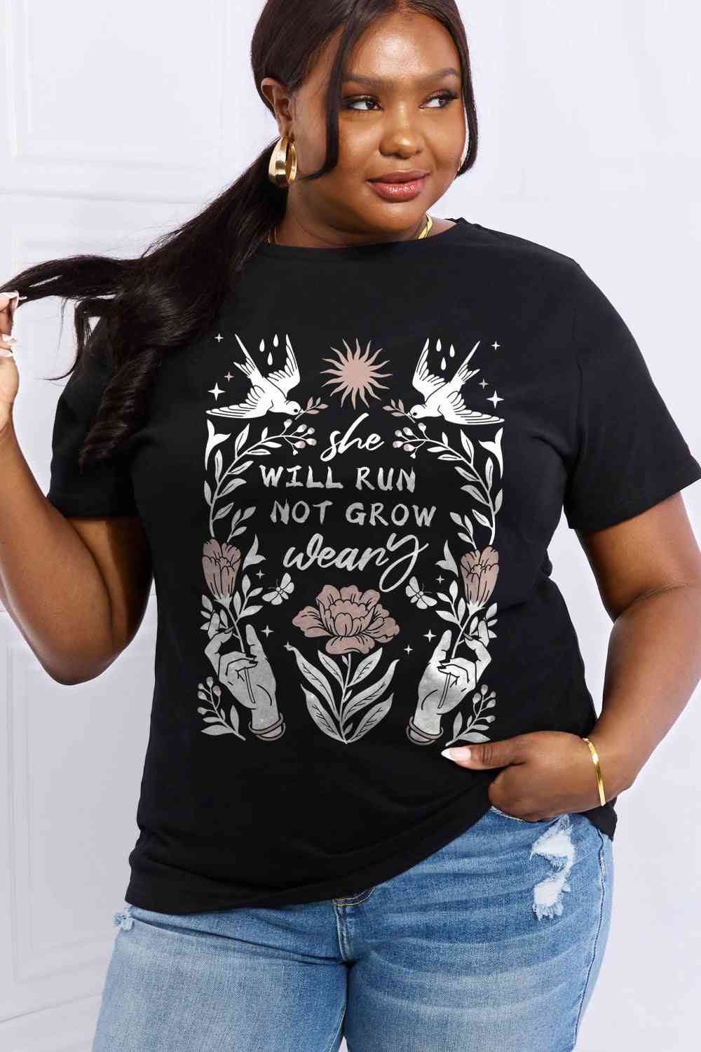 Simply Love Full Size SHE WILL RUN NOT GROW WEARY Graphic Cotton Tee