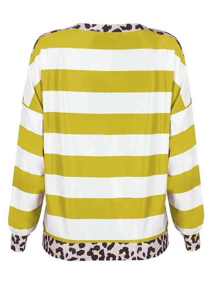 Striped Leopard Long Sleeves Top