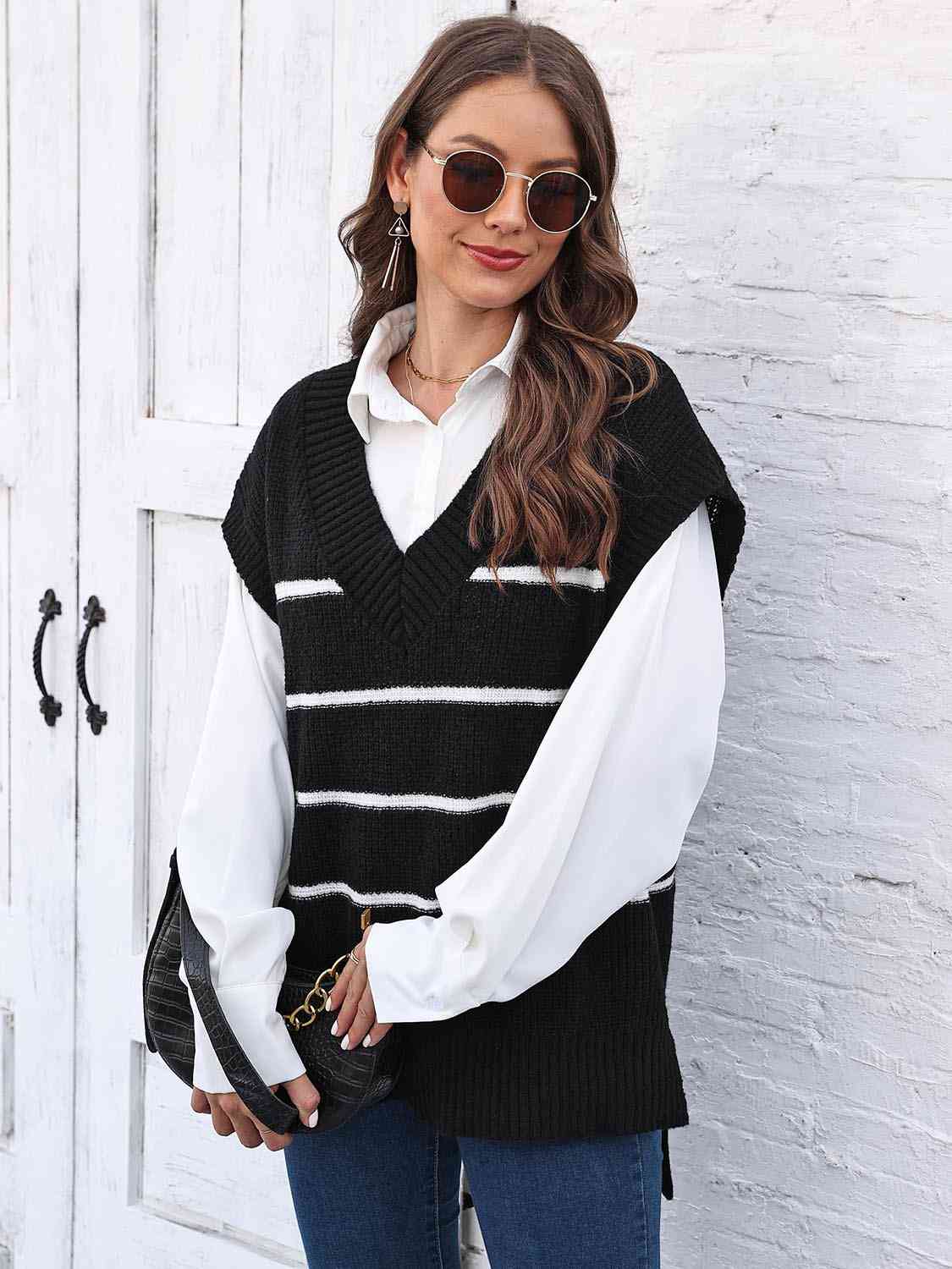 Striped V-Neck Sweater Vest