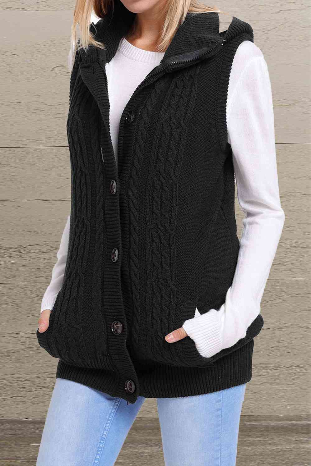 Gilet pull à capuche avec fermeture boutonnée et zippée