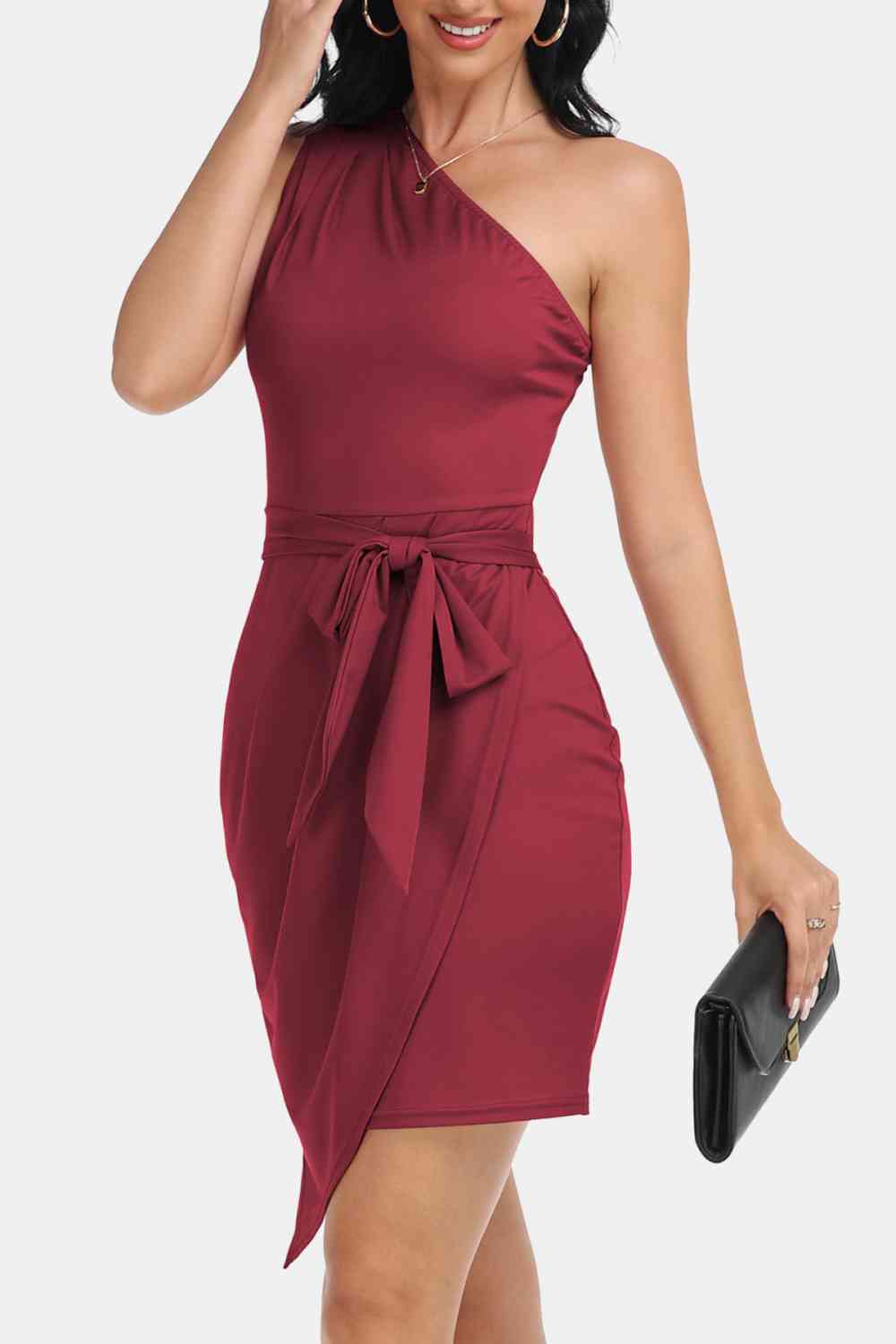 Tie Front One-Shoulder Sleeveless Dress