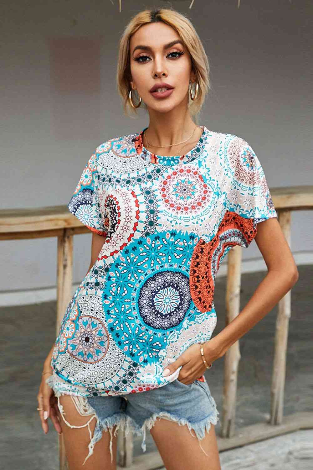 Printed Round Neck Short Sleeve Tee