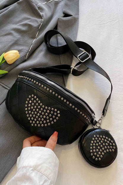 Sac à bandoulière en cuir PU clouté avec petit sac à main