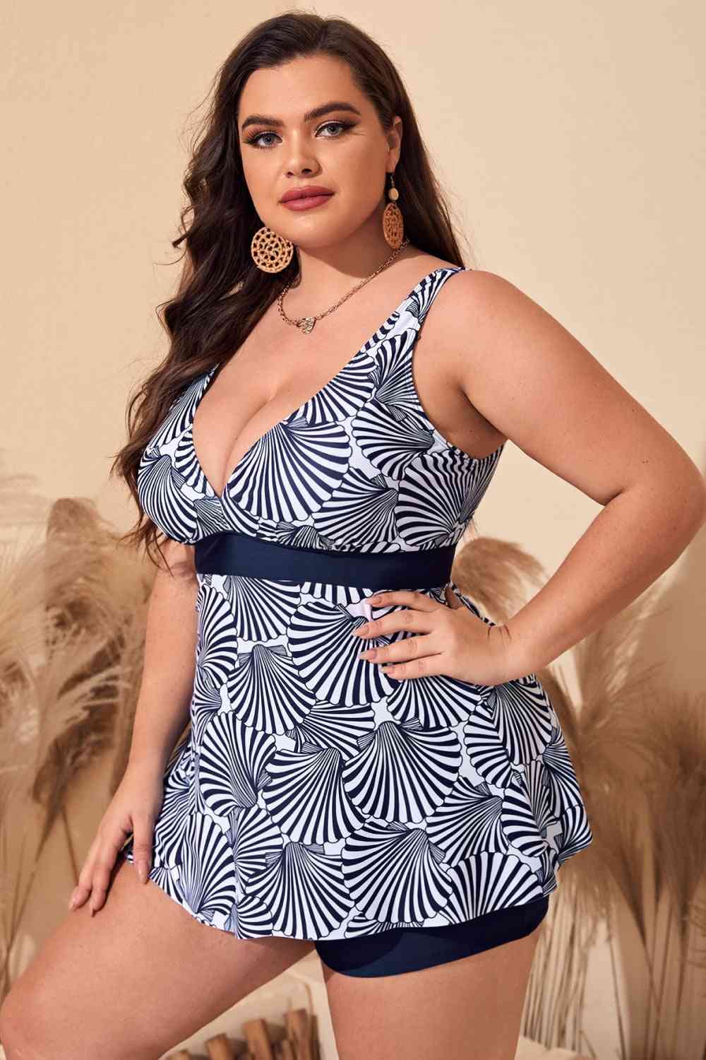 Ensemble de Bain Haut sans Manches et Short Imprimé de Grande Taille