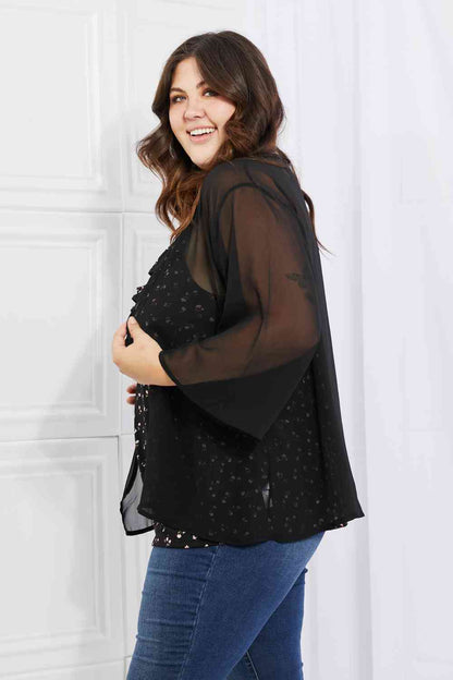 Melody Just Breathe Kimono en mousseline de soie pleine taille en noir