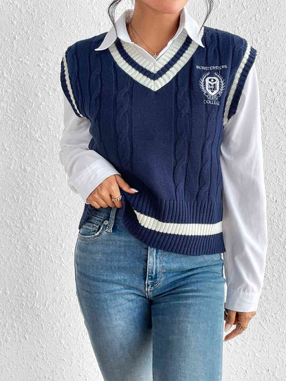 Chaleco tipo jersey de punto trenzado con cuello en V