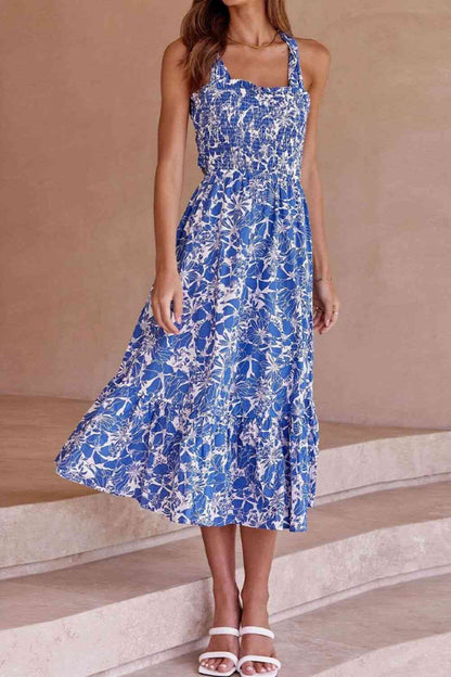 Robe midi florale croisée nouée au dos