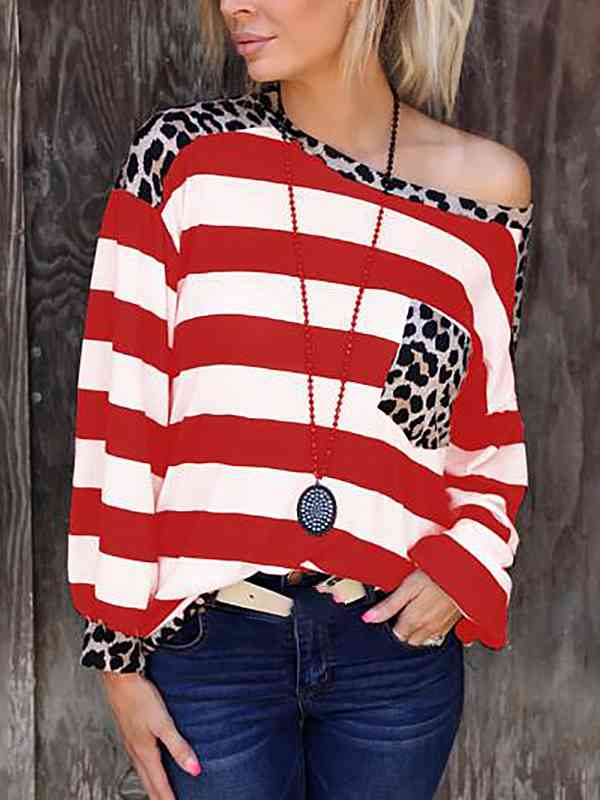 Striped Leopard Long Sleeves Top