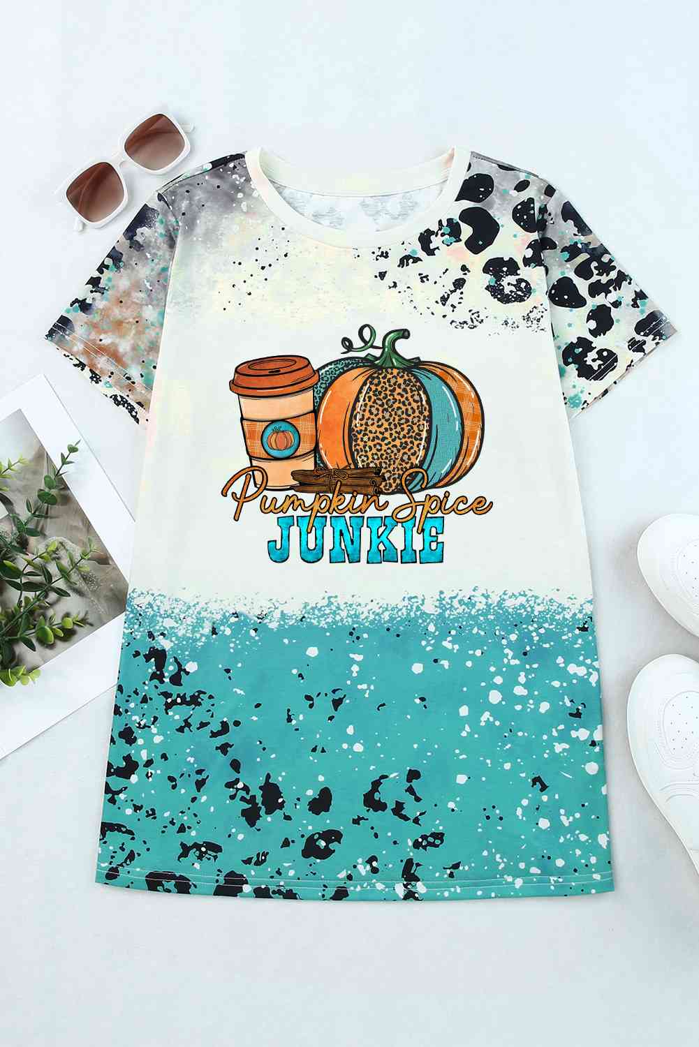 T-shirt à manches courtes et col rond imprimé PUMPKIN SPICE JUNKIE