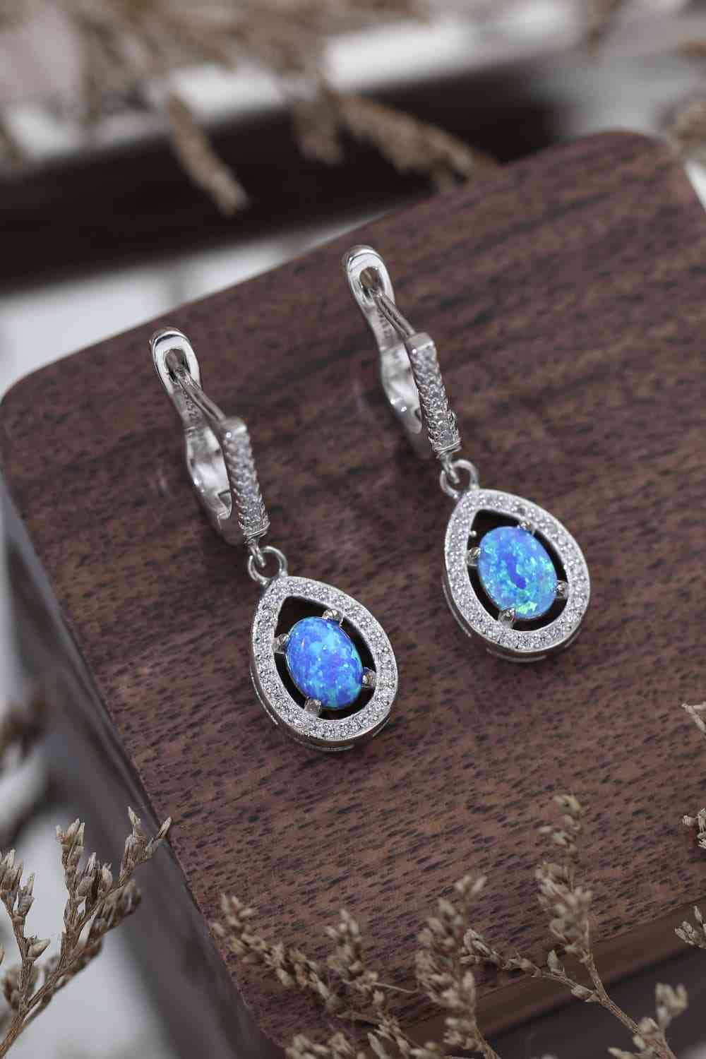 Boucles d'oreilles pendantes en forme de poire opale