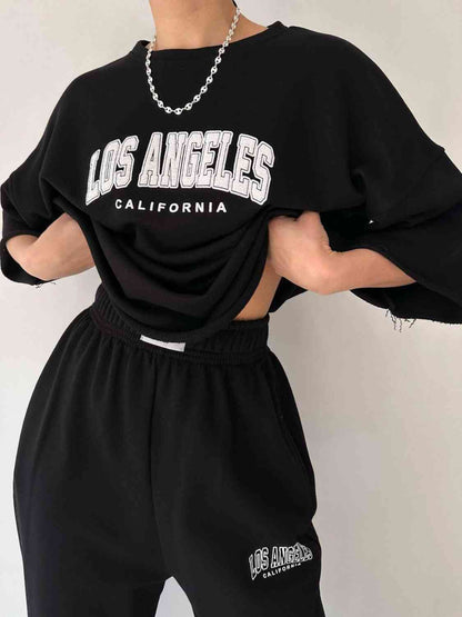 Conjunto de sudadera y pantalón deportivo con gráfico LOS ANGELES CALIFORNIA