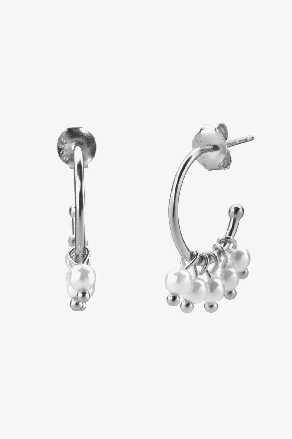 Pearl 925 Sterling Silver C-Hoop Earrings