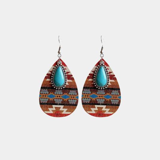 Boucles d'oreilles pendantes en bois en forme de larme turquoise