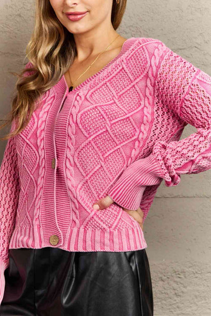 HEYSON Soft Focus Cardigan en tricot torsadé pleine taille en fuchsia