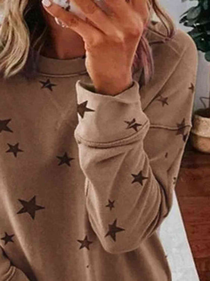 Star Round Neck Dropped Shoulder Sweatshirt