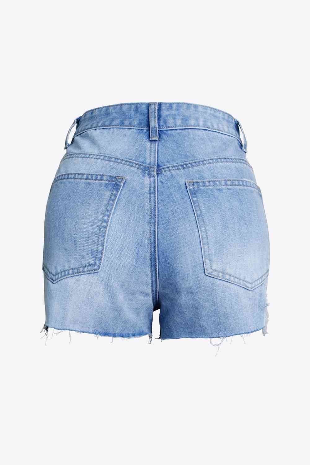 Short en denim perlé pleine taille en détresse