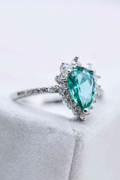 Bague en forme de poire avec zircon bleu Paraiba