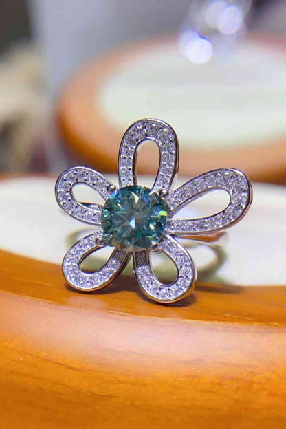 Anillo abierto con forma de flor de moissanita de 1 quilate