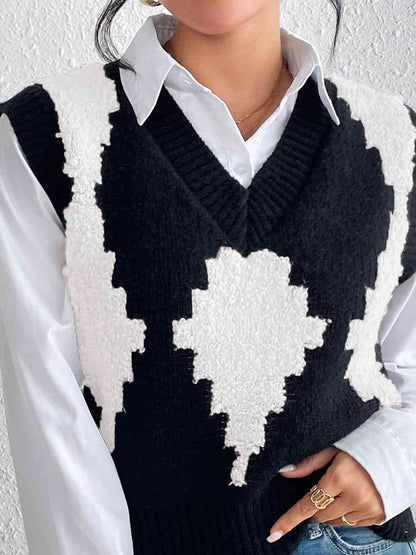 Chaleco estilo suéter con cuello en V en contraste