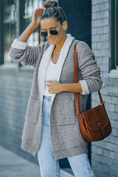 Cardigan long ouvert avec poches sur le devant