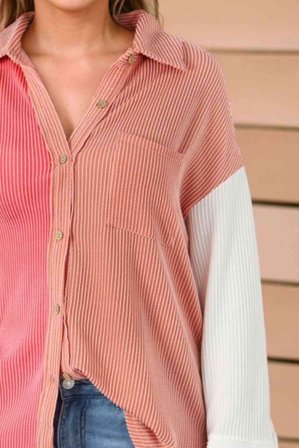 Colorblock Drop Shoulder Shirt with Pocket
