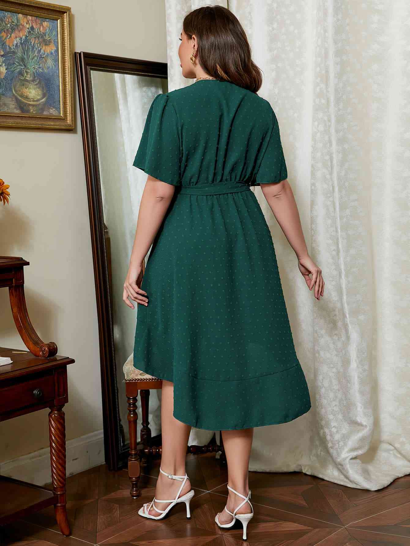 Robe à Manches Bouffantes et Surplis à Pois Suisses de Grande Taille