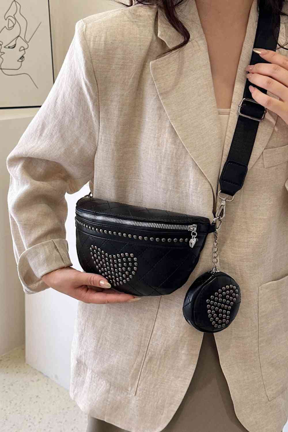 Sac à bandoulière en cuir PU clouté avec petit sac à main