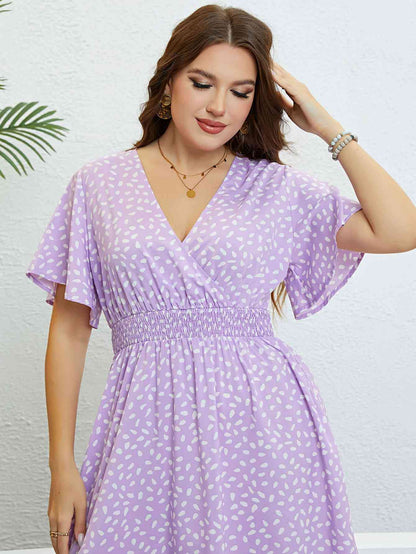 Robe Surplis Imprimée à Taille Smockée de Grande Taille