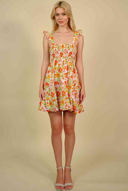 Floral Smocked Square Neck Mini Dress