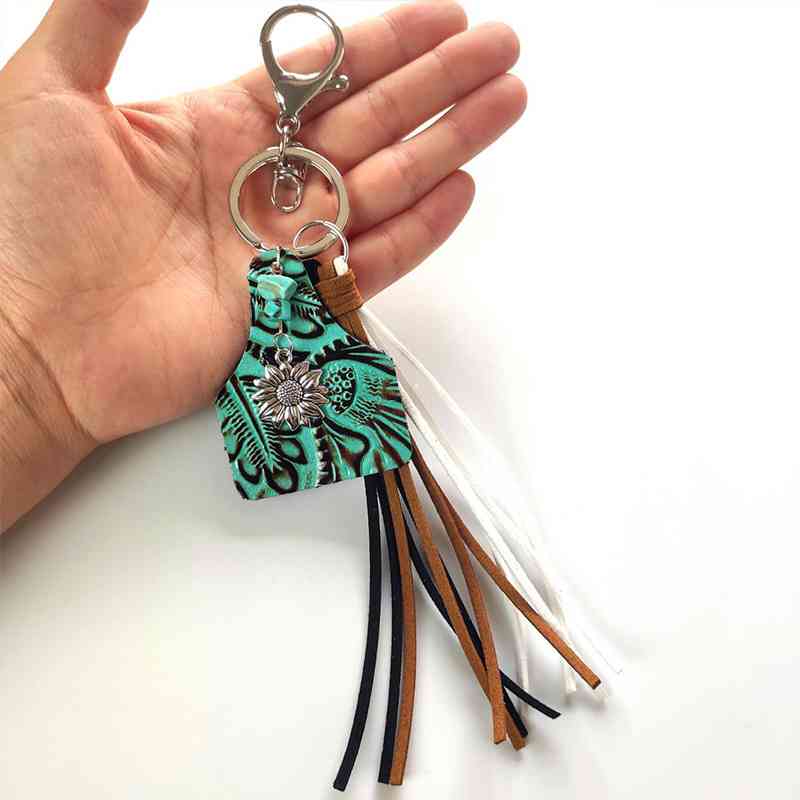 Porte-clés à franges turquoise