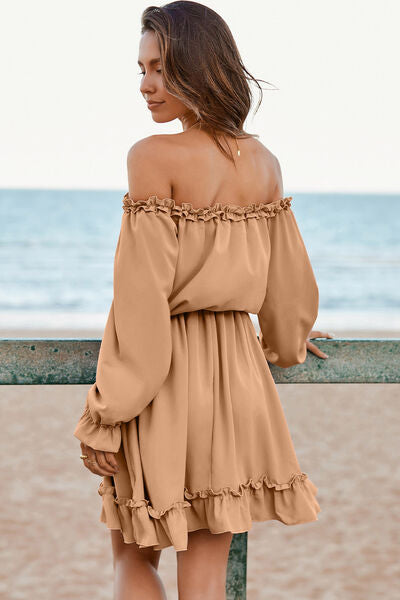 Frill Off-Shoulder Flounce Sleeve Dress