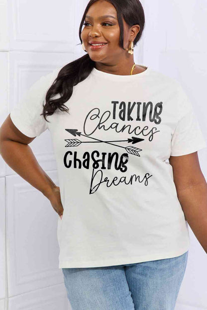 Simply Love Taille réelle T-shirt en coton graphique PRENDRE DES CHANCES CHASING DREAMS