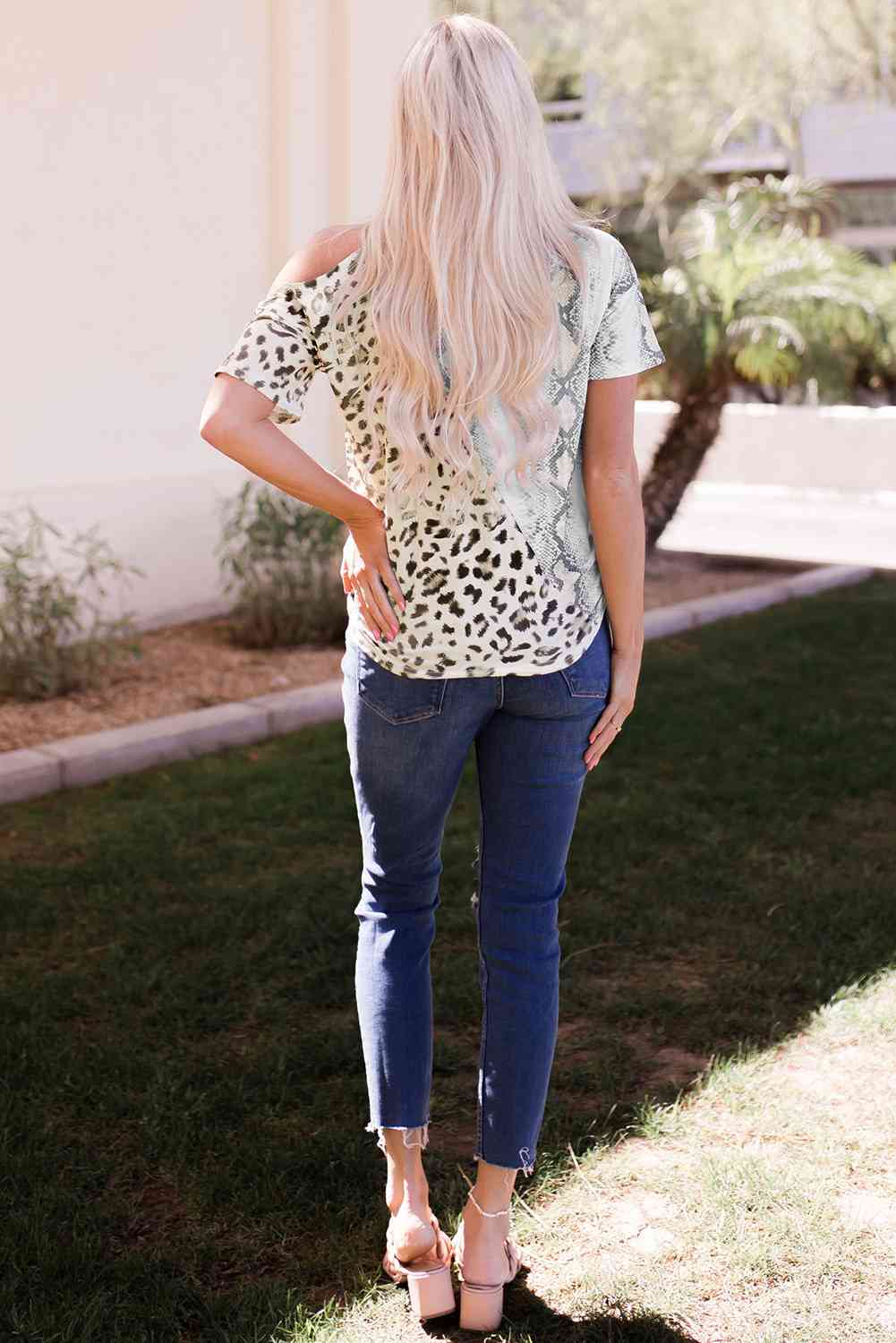 Two-Tone Animal Print Cutout Tee