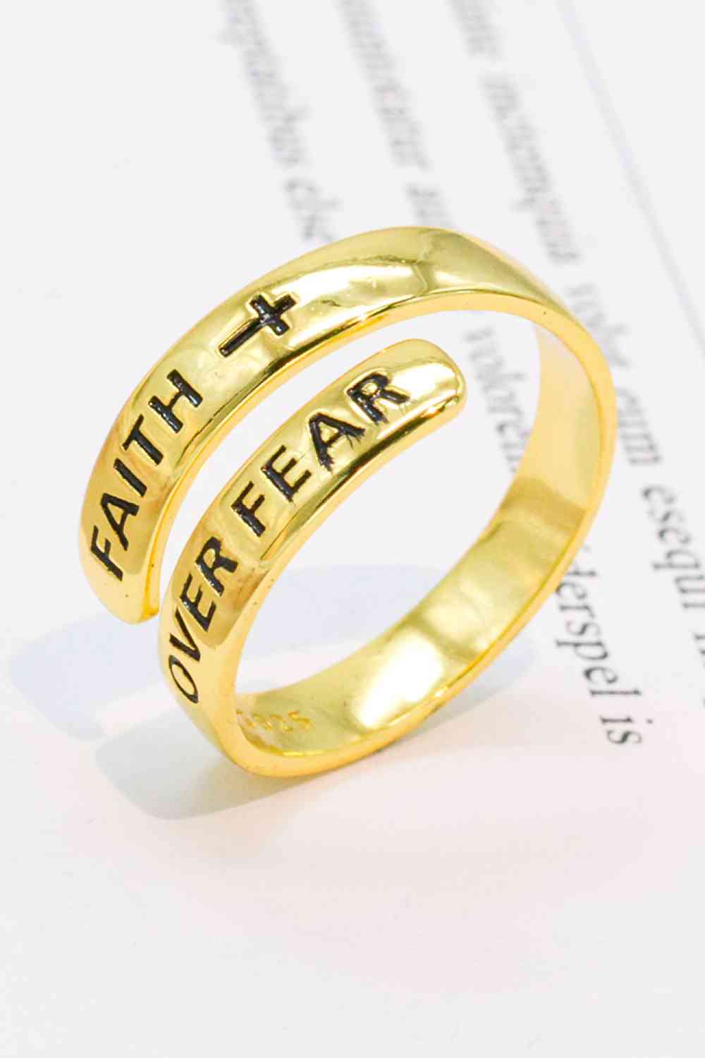 Bague de contournement FAITH OVER FEAR en argent sterling 925