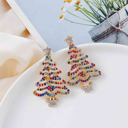 Boucles d'oreilles arbre de Noël en alliage de strass