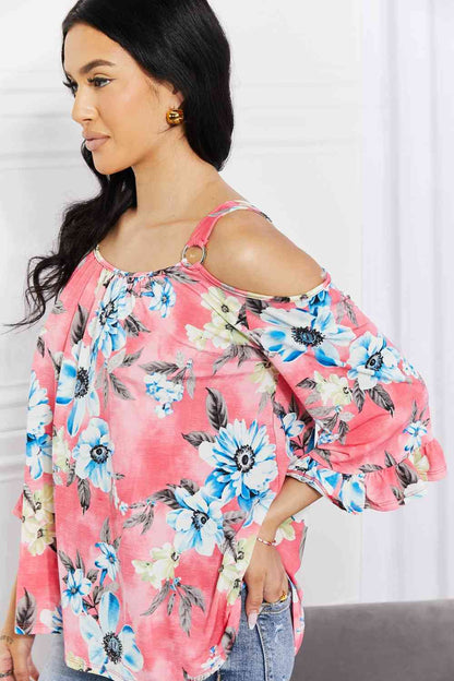 Sew In Love Full Size Fresh Take  Floral Cold-Shoulder Top