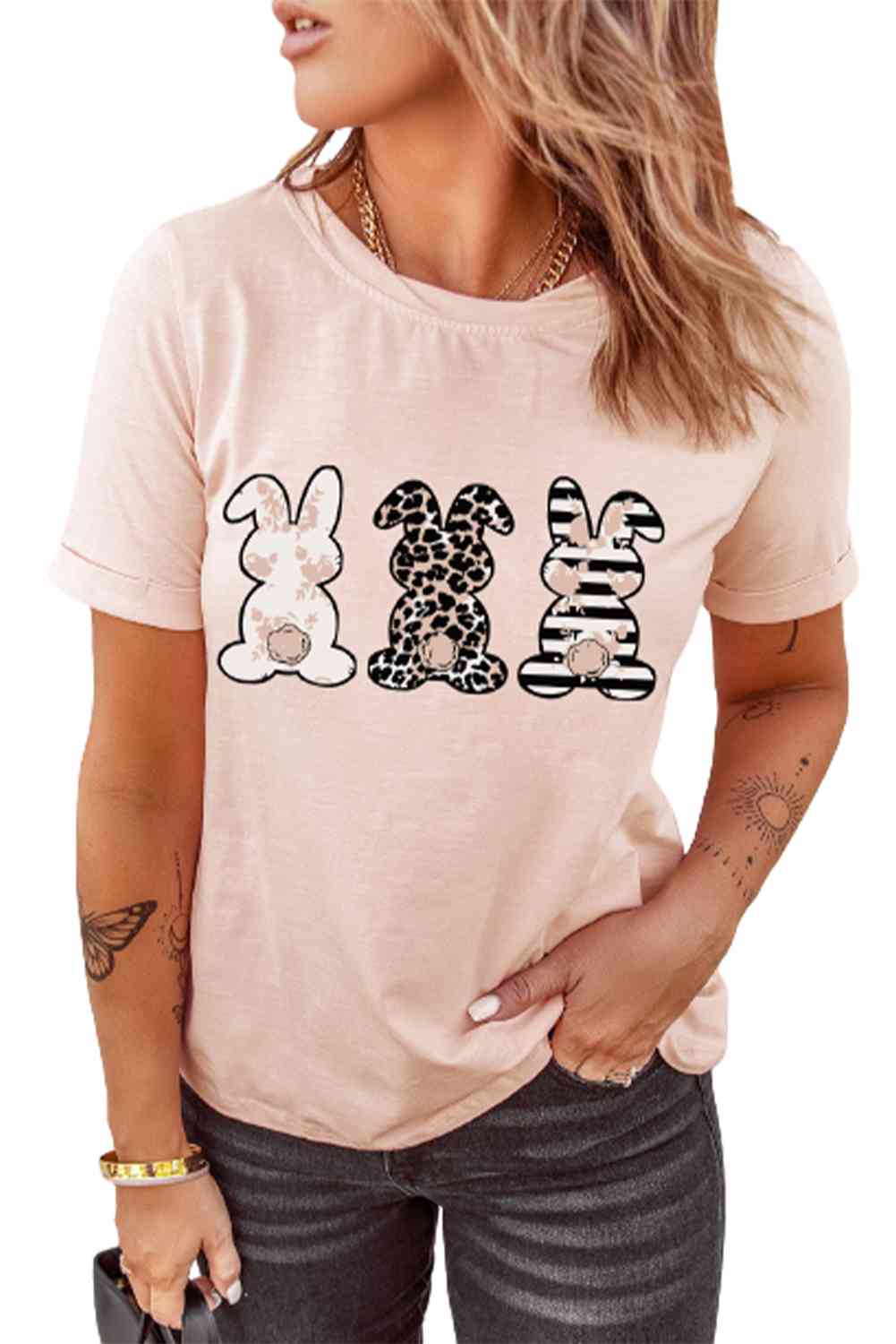 T-shirt à revers graphique lapin de Pâques