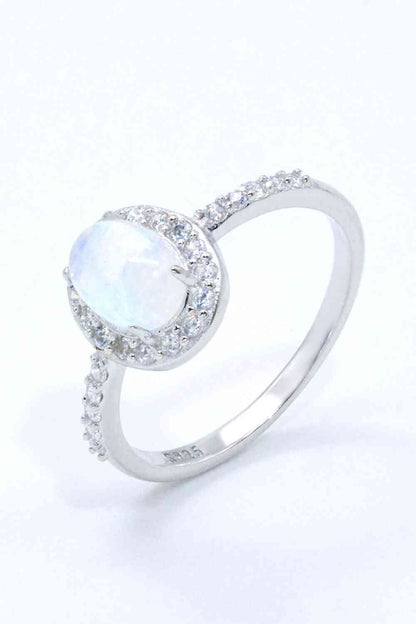 925 Sterling Silver Natural Moonstone Halo Ring