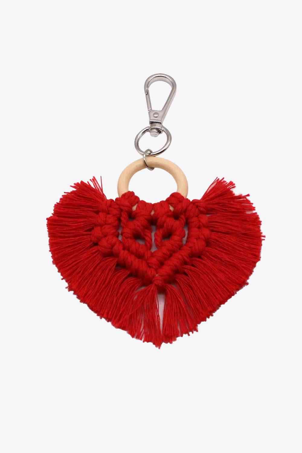 Assortiment de 4 porte-clés à franges en macramé en forme de cœur