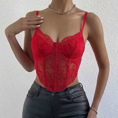 Camisola con detalle de encaje y escote corazón