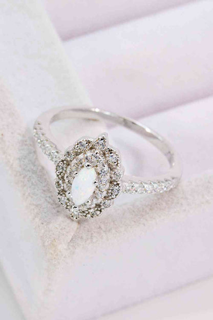 Bague opale et zircon Love Story moderne