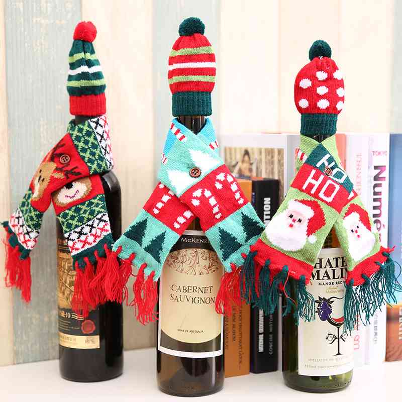 Gorro navideño y bufanda para decoración de botellas de vino