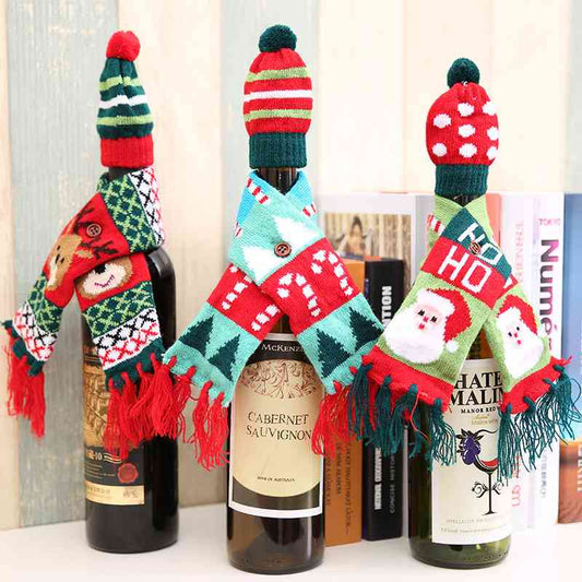 Gorro navideño y bufanda para decoración de botellas de vino