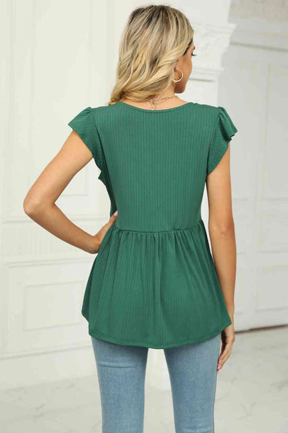 Blusa babydoll con mangas acampanadas y cuello en V