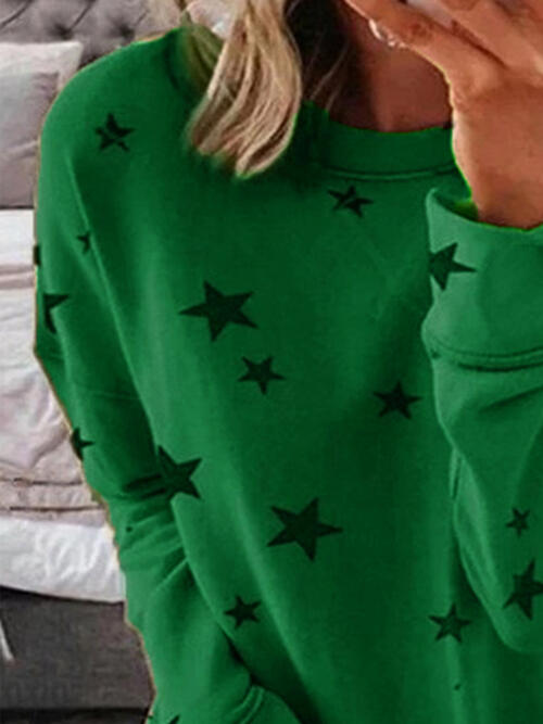 Star Round Neck Dropped Shoulder Sweatshirt