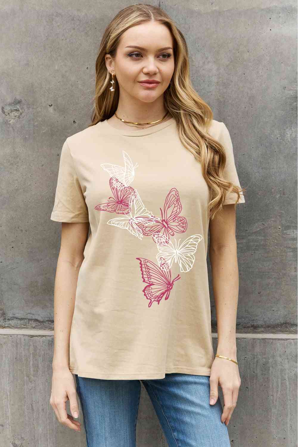 Simply Love Simply Love T-shirt en coton avec motif papillon pleine taille