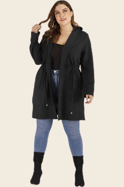 Cardigan à capuche avec cordon de serrage et poches de grande taille