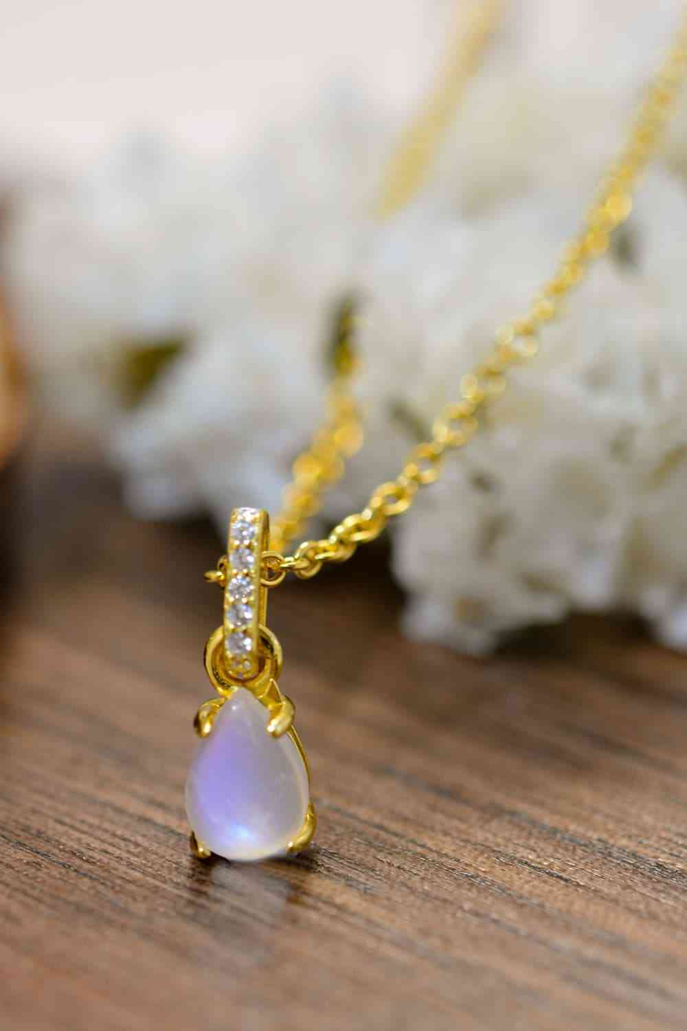 High Quality Natural Moonstone Teardrop Pendant 925 Sterling Silver Necklace