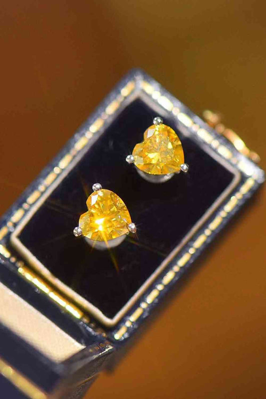 Boucles d'oreilles plaquées platine et moissanite cœur jaune 2 carats