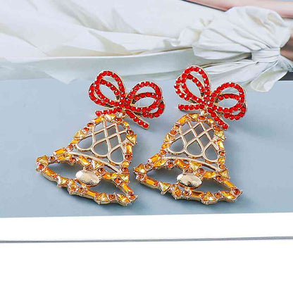 Boucles d'oreilles cloche de Noël en alliage de strass